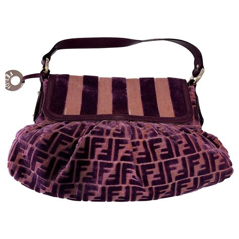 Fendi Purple Velvet Zucca Chef Hobo Bag 